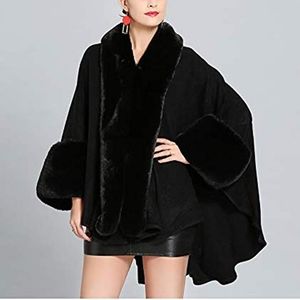 Black Fur Collar Cloak Wraps / Shawl